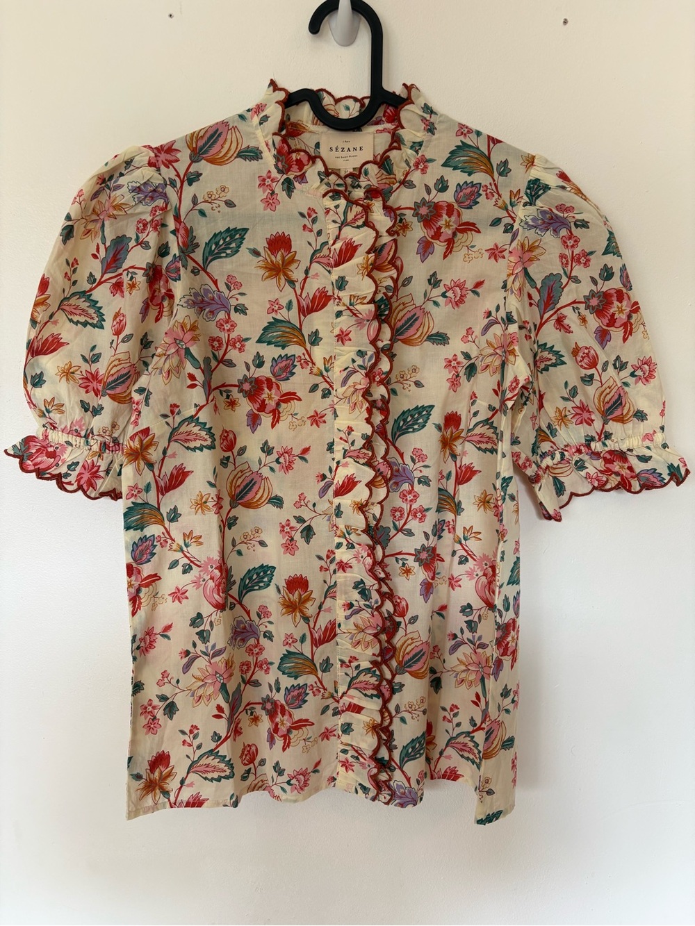 Sézane Maya Blouse Fleurs Indiennes Floral Ruffle Size 34 US 2 NWT - Picture 3 of 16